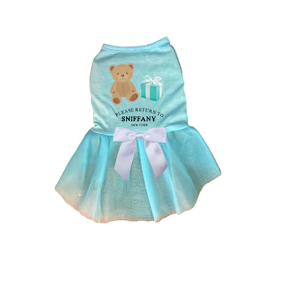 Sniffany Bear Tutu Dog Dress - Ruffled Mesh Skirt with Teddy Bear Detail - Pets Perfect