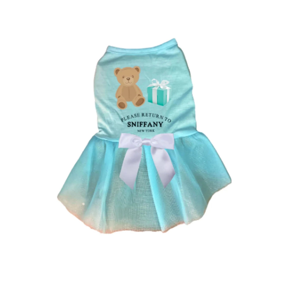 Sniffany Bear Tutu Dog Dress - Ruffled Mesh Skirt with Teddy Bear Detail - Pets Perfect