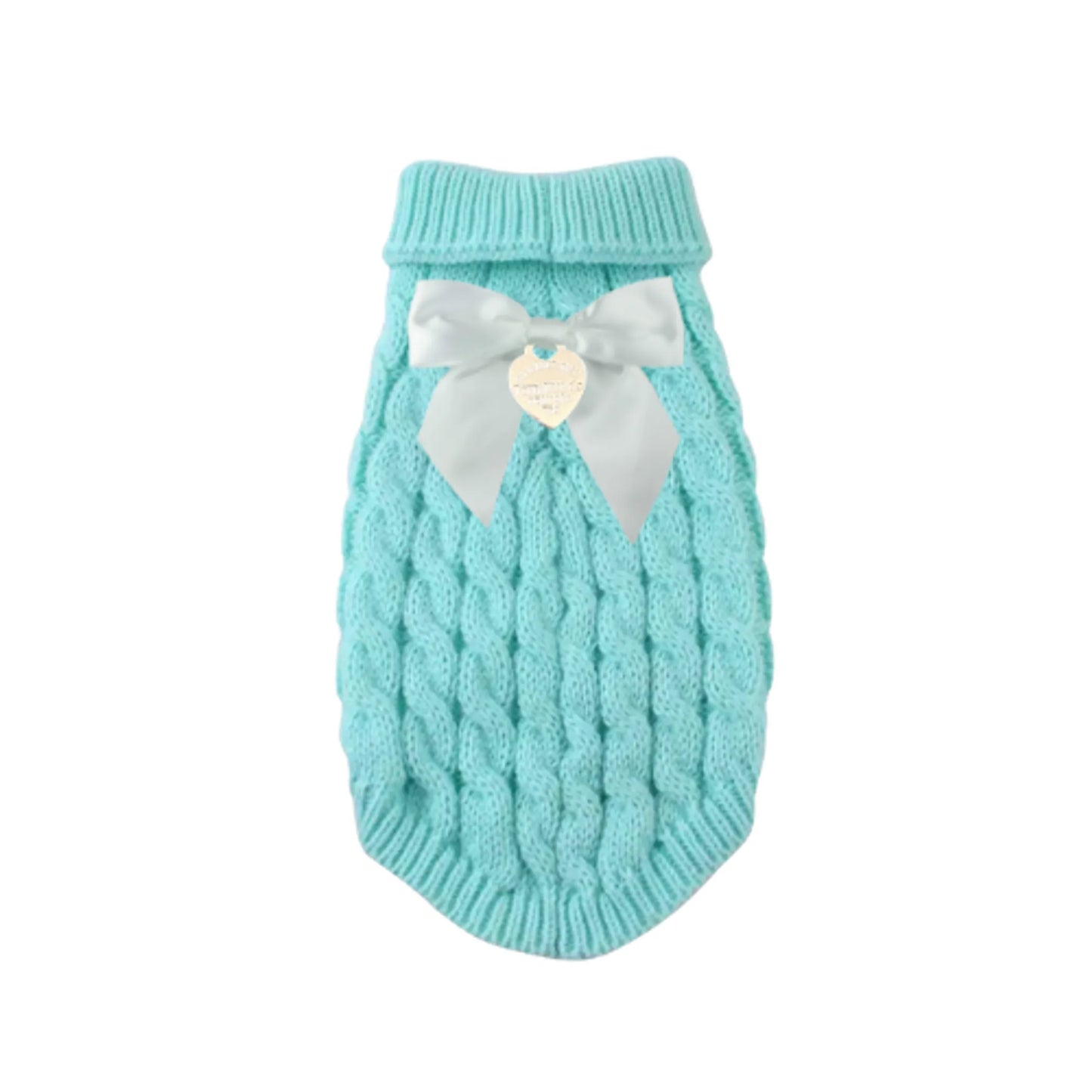Sniffany Knit Dog Sweater with Satin Bow & Designer Logo Charm