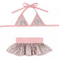 Pink and silver scale-patterned Bark Fifth Ave. Bikini Set with halter top and ruffled skirt bottom