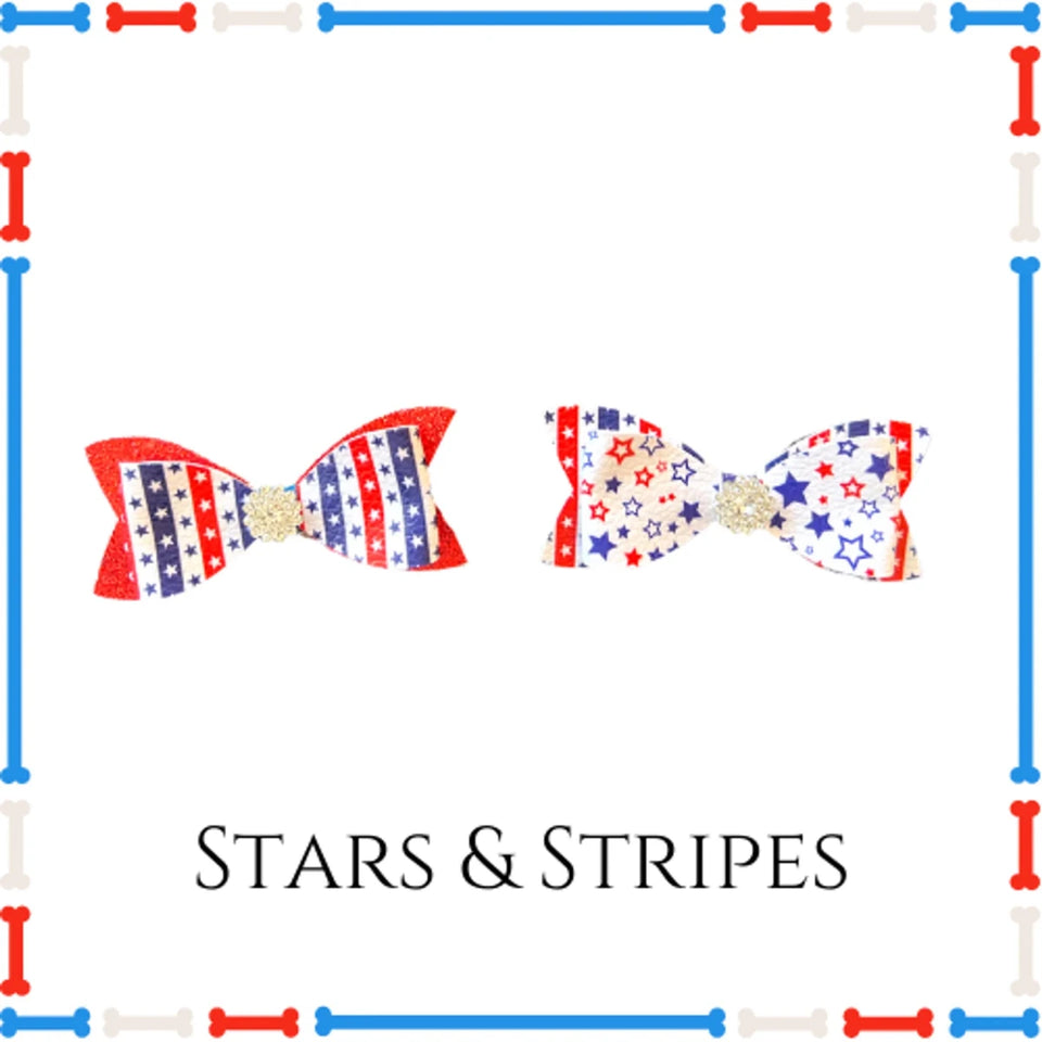 Bark Fifth Avenue Stars & Stripes Patriotic Dog Hair Clips - 4th of July Bow Set - Pets Perfect