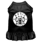 Black pet dress with ruffle hem featuring a white "BASIC WITCH" logo and witch hat design on the back