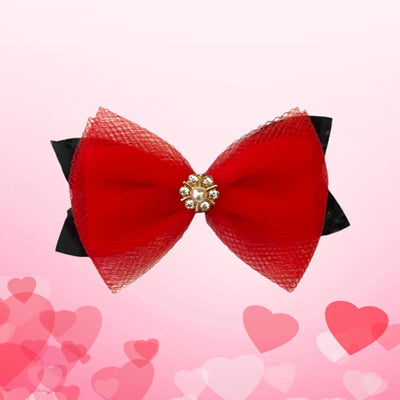 Tulle Pearl & Rhinestone Dog Hair Barrette - Alligator Clip by Bark Fifth Avenue - Pets Perfect
