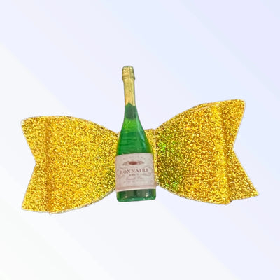 Yappy Hour Dog Hair Bows - Champagne Bottle Gold Bow by Bark Fifth Avenue - Pets Perfect