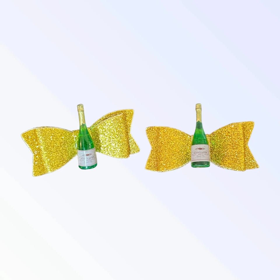 Yappy Hour Dog Hair Bows - Champagne Bottle Gold Bow by Bark Fifth Avenue - Pets Perfect