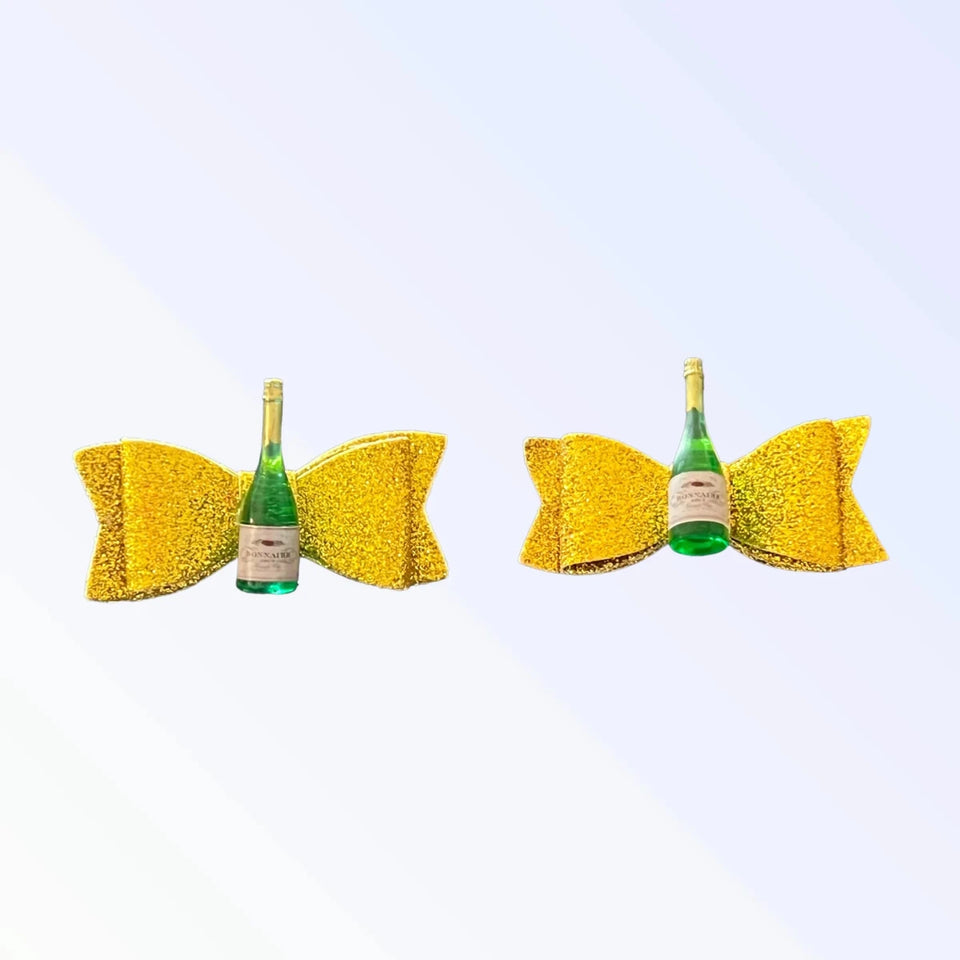Yappy Hour Dog Hair Bows - Champagne Bottle Gold Bow by Bark Fifth Avenue - Pets Perfect