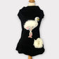Black dress with beaded fur and rhinestone flamingo and cream flower embellishment, Beaded Fur and Rhinestone Flamingo- Dog Dress