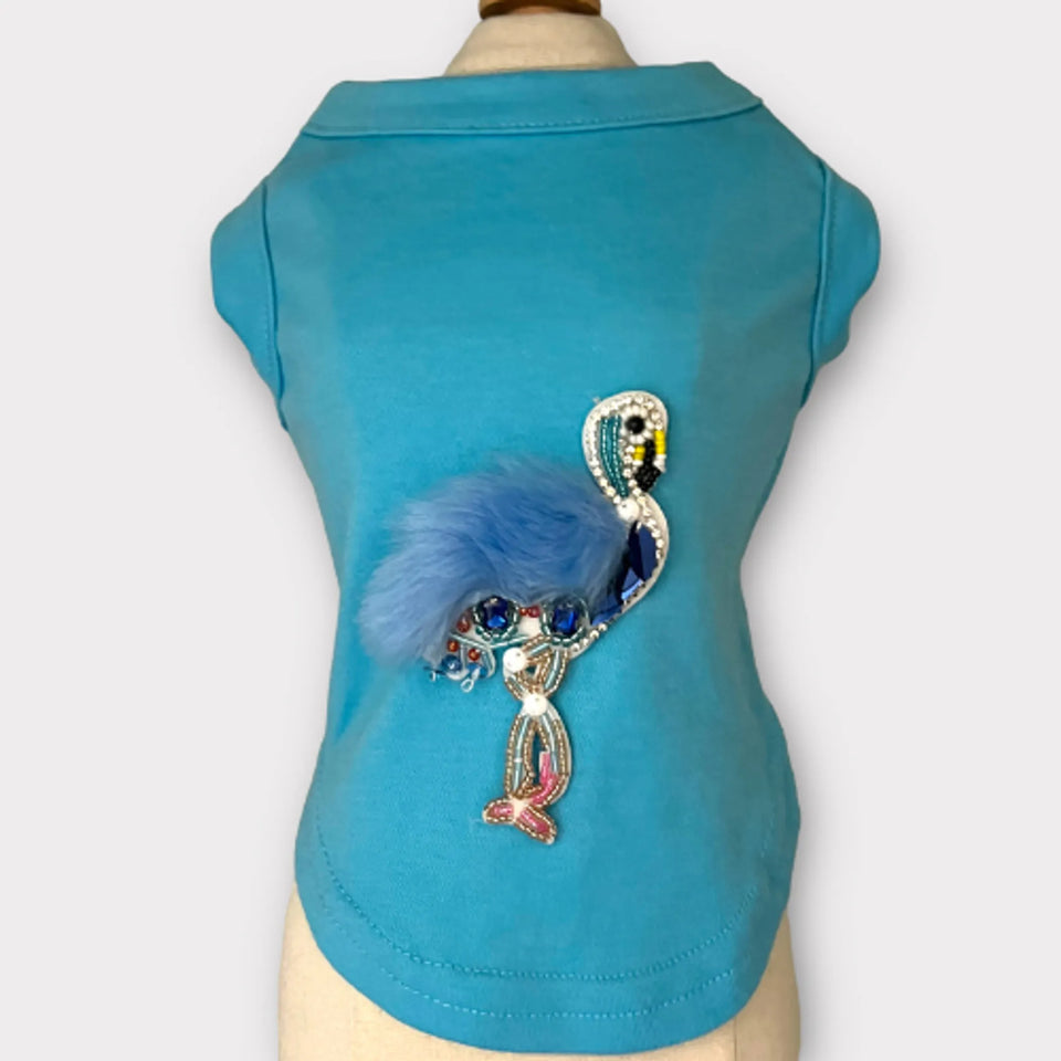 Beaded Fur and Rhinestone Flamingo Dog Shirt - Bark Fifth Avenue, X LARGE/1, view 5