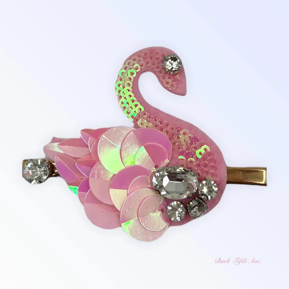 Beaded Sequin Swan Hairclip for Dogs by Bark Fifth Avenue, view 4