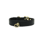 Bee Mine Dog Collar made of black leather with gold-tone buckle and ring, stylish pet supplies from PetsPerfect.