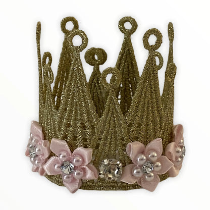 Floral and Lace Crown for Dogs - Gold Lace, Silk Flowers & Rhinestone Dog Crown by Bark Fifth Avenue