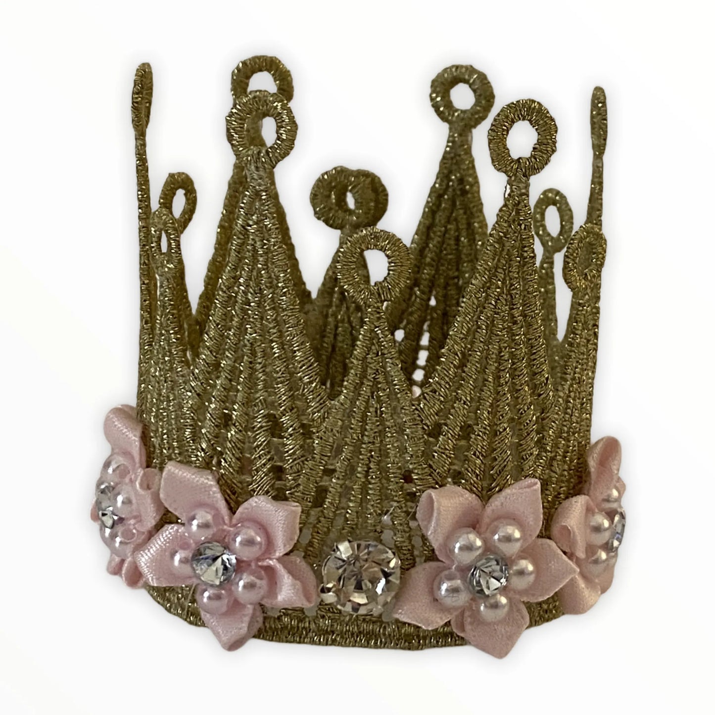 Floral and Lace Crown for Dogs - Gold Lace, Silk Flowers & Rhinestone Dog Crown by Bark Fifth Avenue