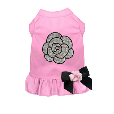 Floral Camellia Rose Dog Dress - Rhinestone & Chiffon Rose Applique by Bark Fifth Avenue - Pets Perfect