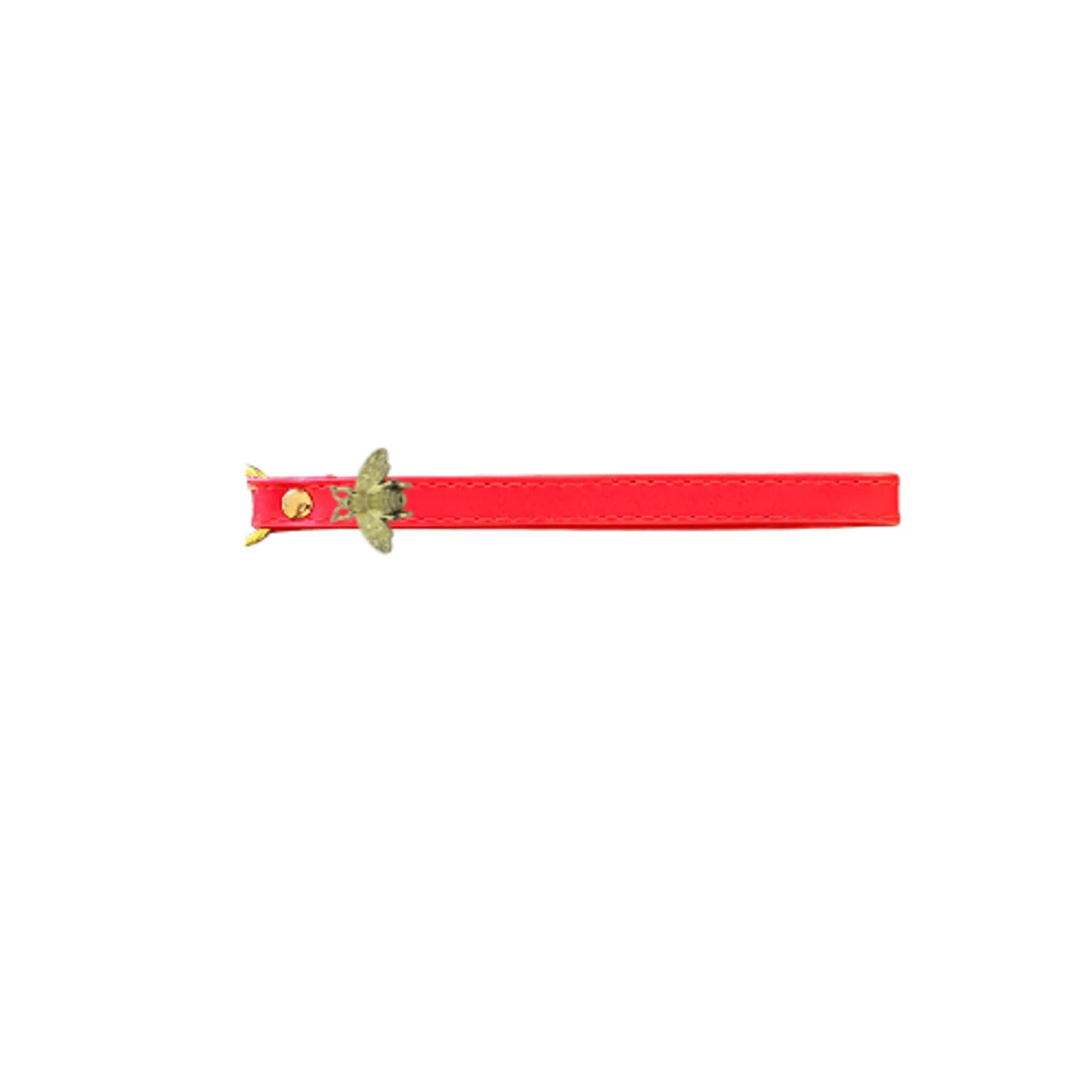Bright red Bee Mine Dog Leash with gold bee charm detail, durable and stylish pet supplies accessory.