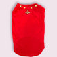 Bright red pet shirt with gold bee charm and stud accents, designed as the Bee Mine Dog Shirt for stylish dog supplies.