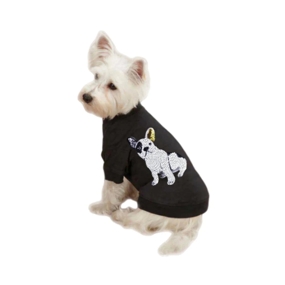 Frenchie Sequin Tee - French Bulldog Applique Dog Tee by Bark Fifth Avenue - Pets Perfect