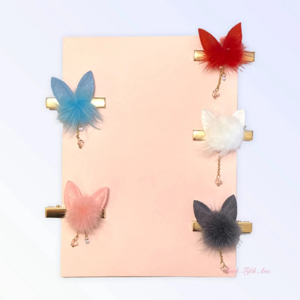 Fuzzy Bunny Pom Pom Hair Barrette - Pets Perfect