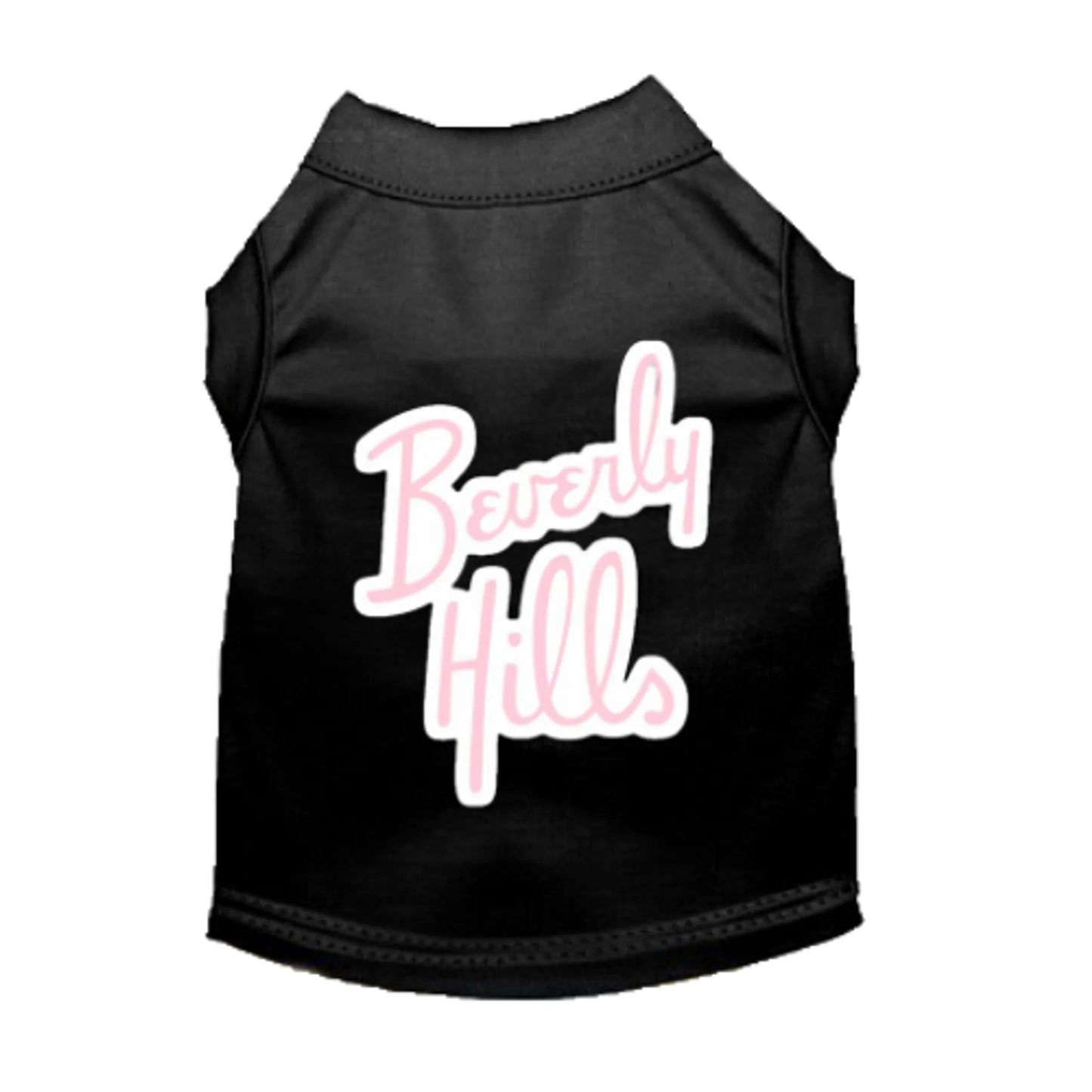 Black pet shirt with pink and white "Beverly Hills" text for dogs, Beverly Hills - Pack Of: 1 from PetsPerfect.