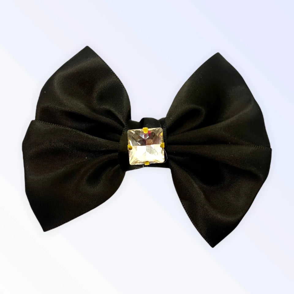 Glass Diamond Rhinestone Dog Hair Bow - Short Satin Bow with Crystal Rhinestones by Bark Fifth Avenue - Pets Perfect