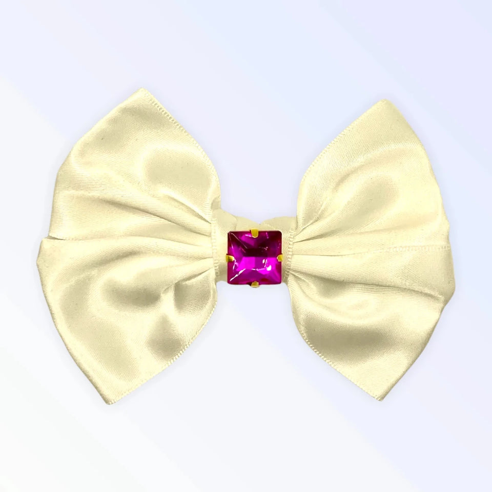 Glass Diamond Rhinestone Dog Hair Bow - Short Satin Bow with Crystal Rhinestones by Bark Fifth Avenue - Pets Perfect