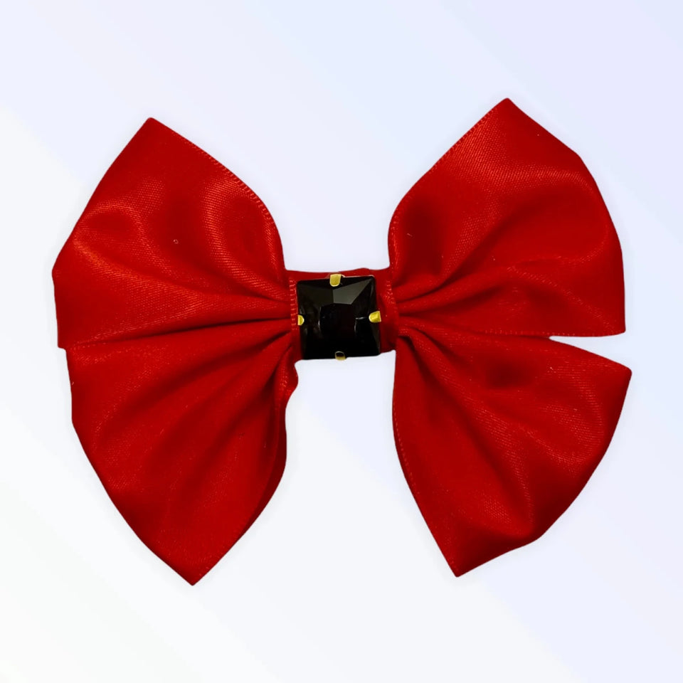 Glass Diamond Rhinestone Dog Hair Bow - Short Satin Bow with Crystal Rhinestones by Bark Fifth Avenue - Pets Perfect