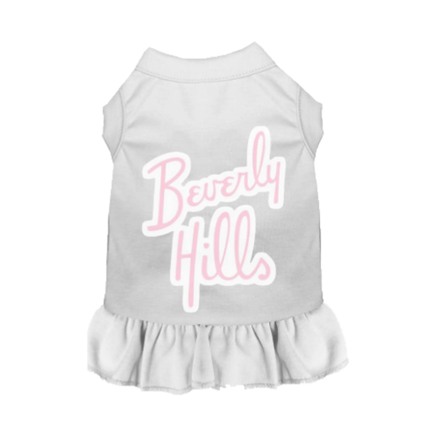 White pet dress with "Beverly Hills" text and ruffled skirt, Beverly Hills - Pack Of: 1 from PetsPerfect online pet store