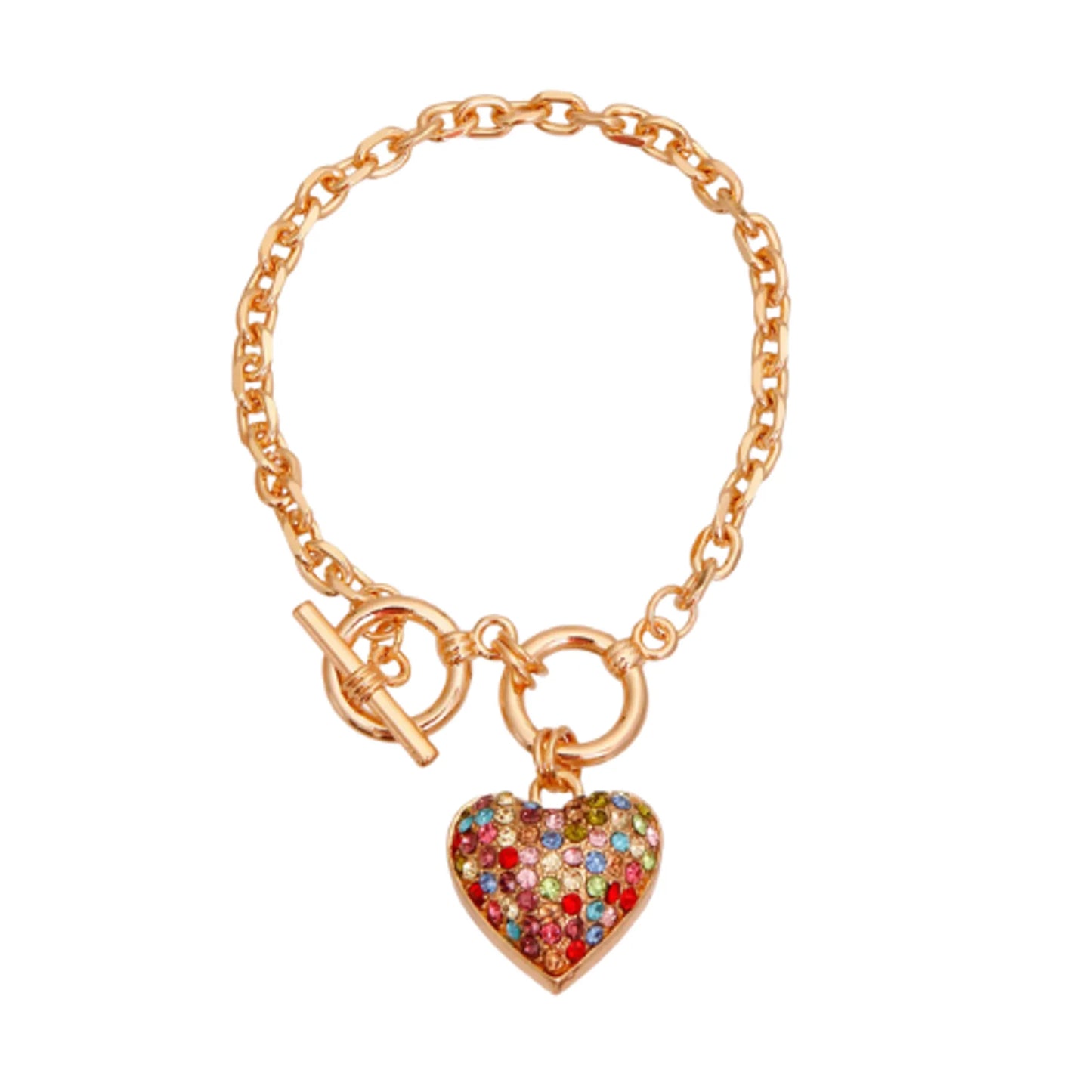 Bark Fifth Avenue Gold Chain 3D Heart Dog Necklace - Multi-Color Rhinestone Collar