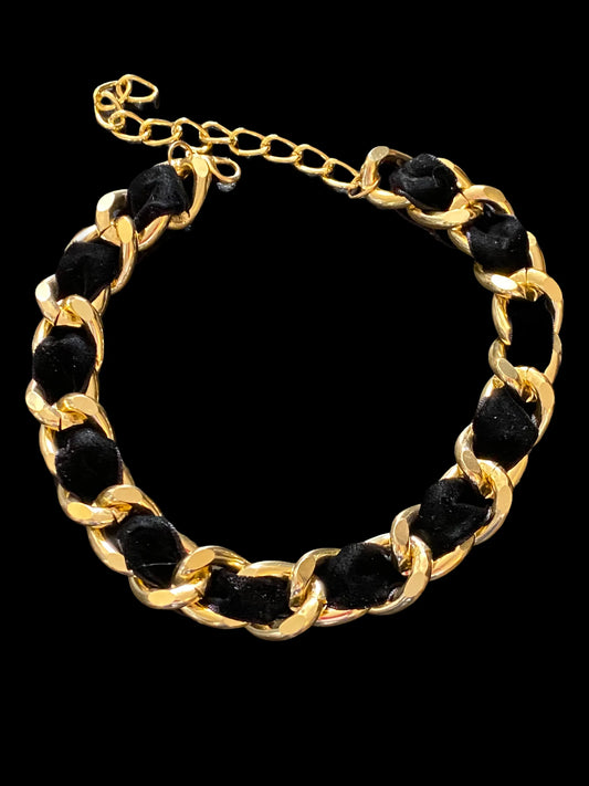 Bark Fifth Avenue Gold Chain Velvet Dog Collar - Luxury Decorative Choker
