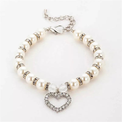 Heart and Pearl Necklace- White - Pets Perfect