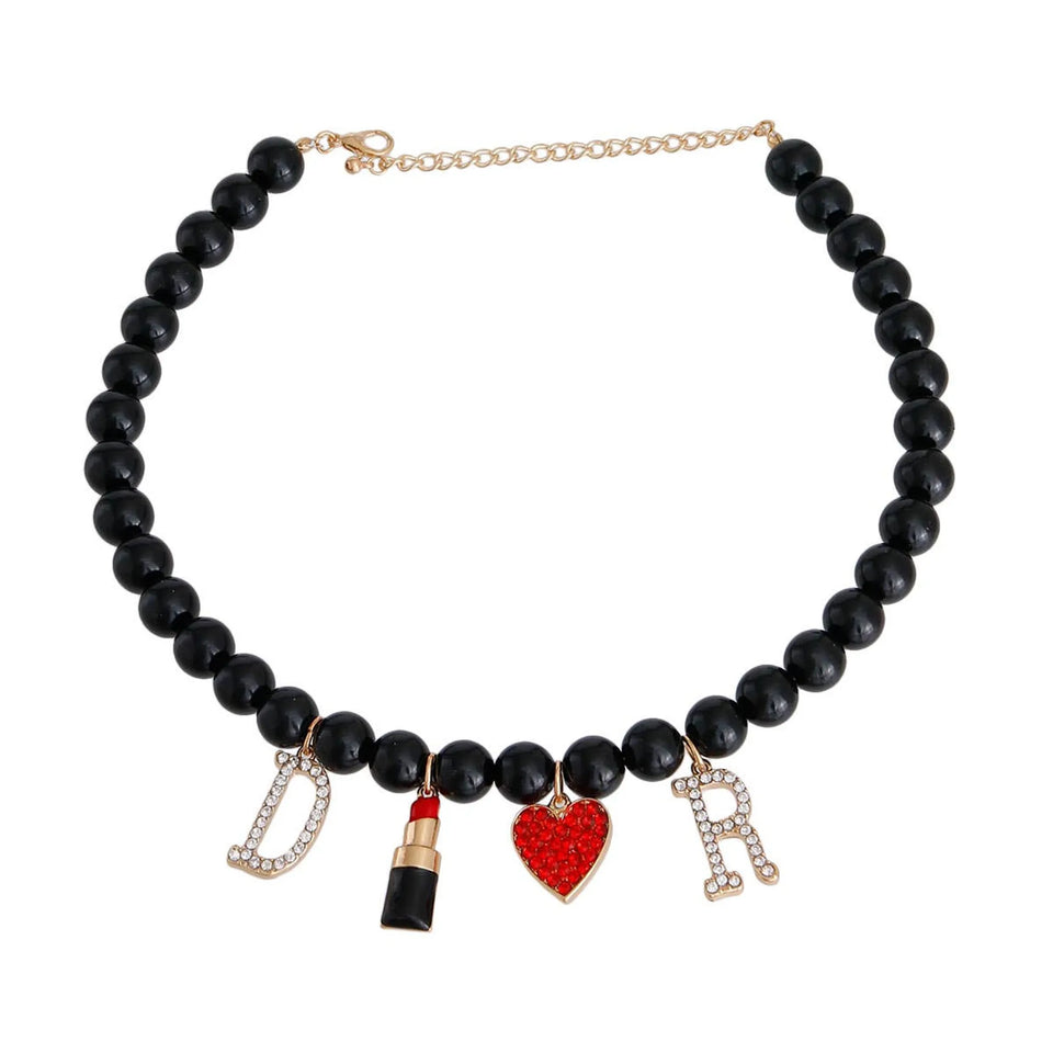 Black Pearl Designer Charm Necklace, view 3