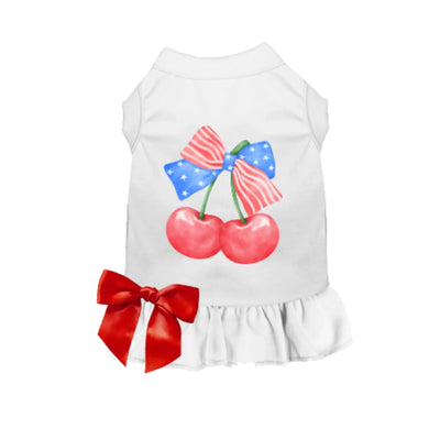 Patriotic Cherry Pop Dog Dress - White Edition by Bark Fifth Avenue - Pets Perfect