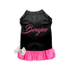 Black pet dress with pink skirt and white bow featuring the word Boujee, stylish pet supplies from PetsPerfect online store.
