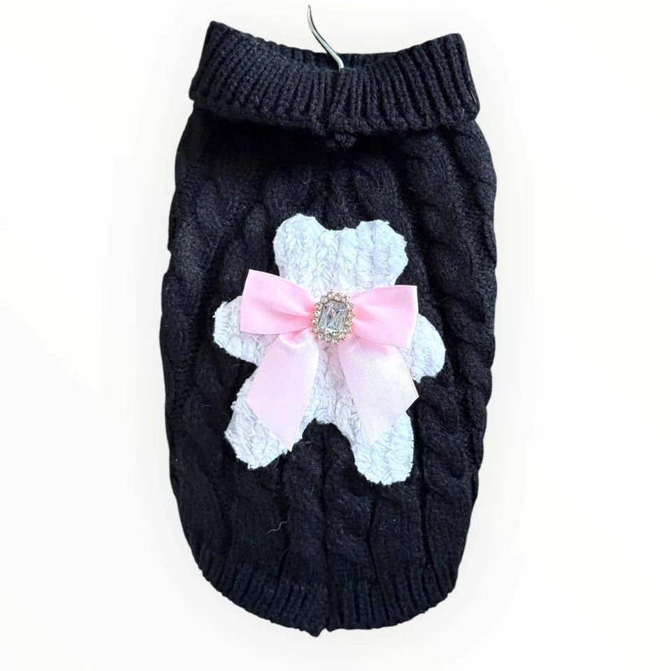 My Fuzzy Bear Bow Knit Dog Sweater by Bark Fifth Avenue - Pets Perfect