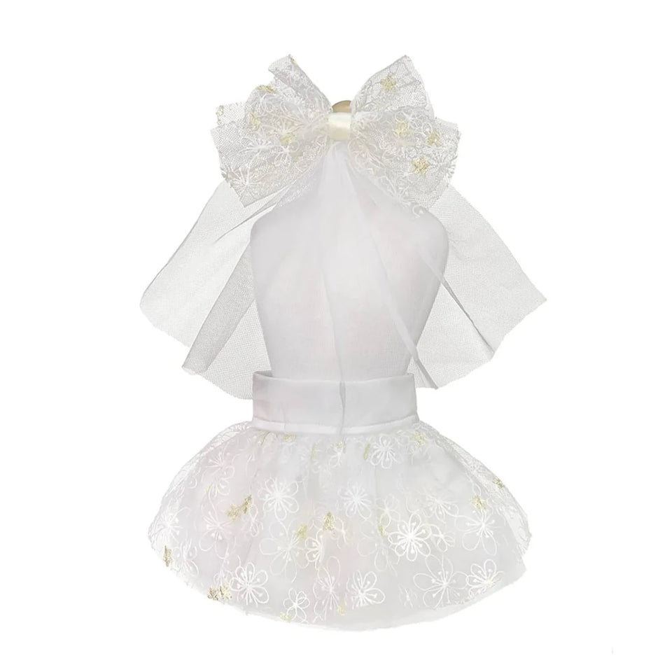 Wedding Dog Dress with Veil & Floral Embroidery by Bark Fifth Avenue - Pets Perfect