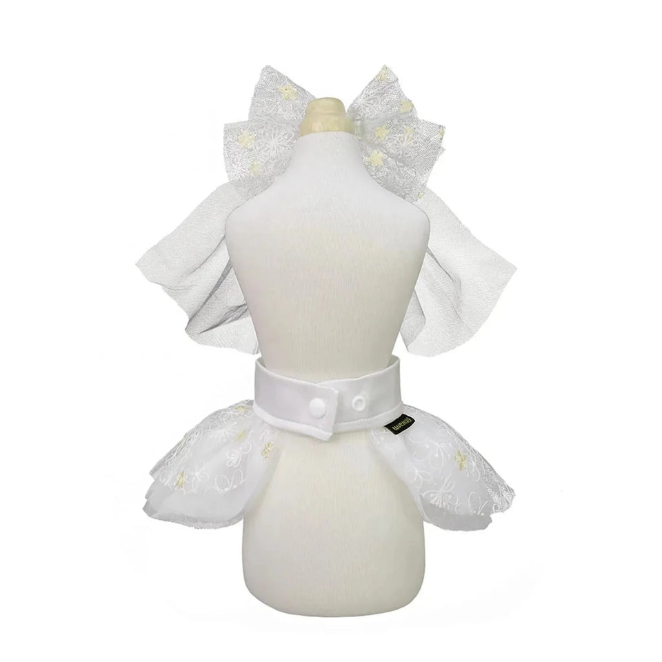 Wedding Dog Dress with Veil & Floral Embroidery by Bark Fifth Avenue - Pets Perfect
