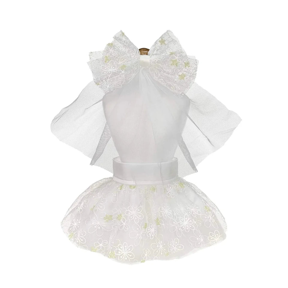 Wedding Dog Dress with Veil & Floral Embroidery by Bark Fifth Avenue - Pets Perfect
