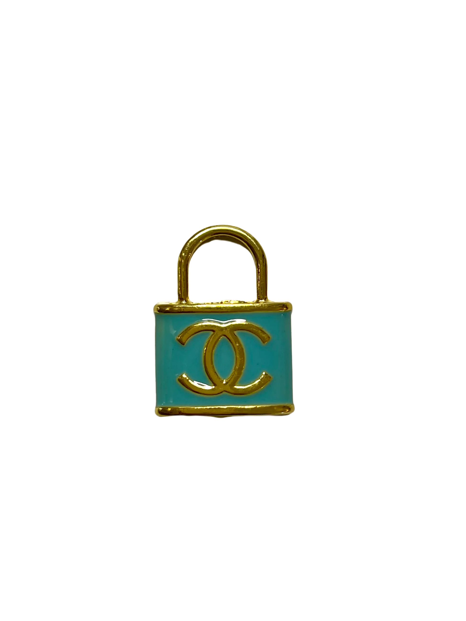 Small gold and turquoise lock charm with interlocking design for CC Lock Charm Collar - Pack Of: 1 from PetsPerfect online pet store.