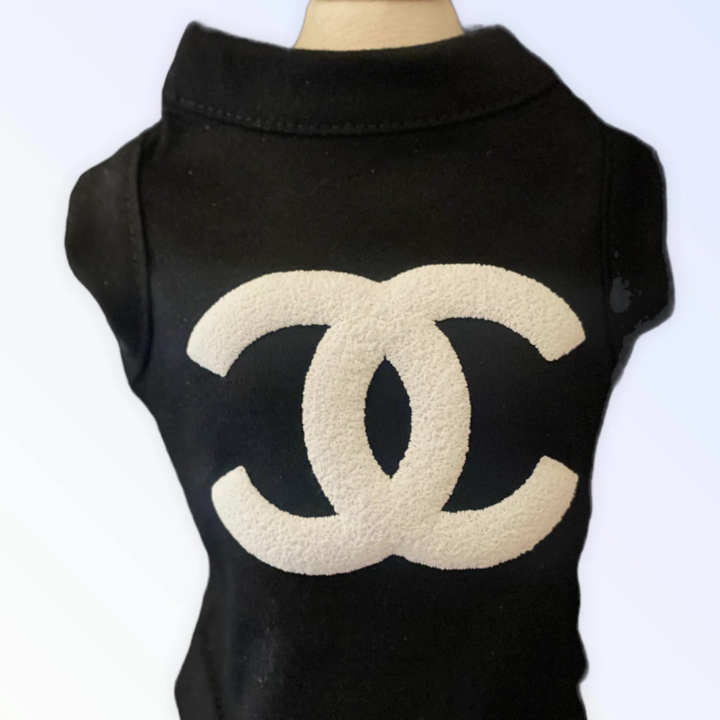 Black pet tee with white interlocking CC design, CC Puff - Color: Black | Pack Of: 1 | Style: Tee from PetsPerfect online pet store
