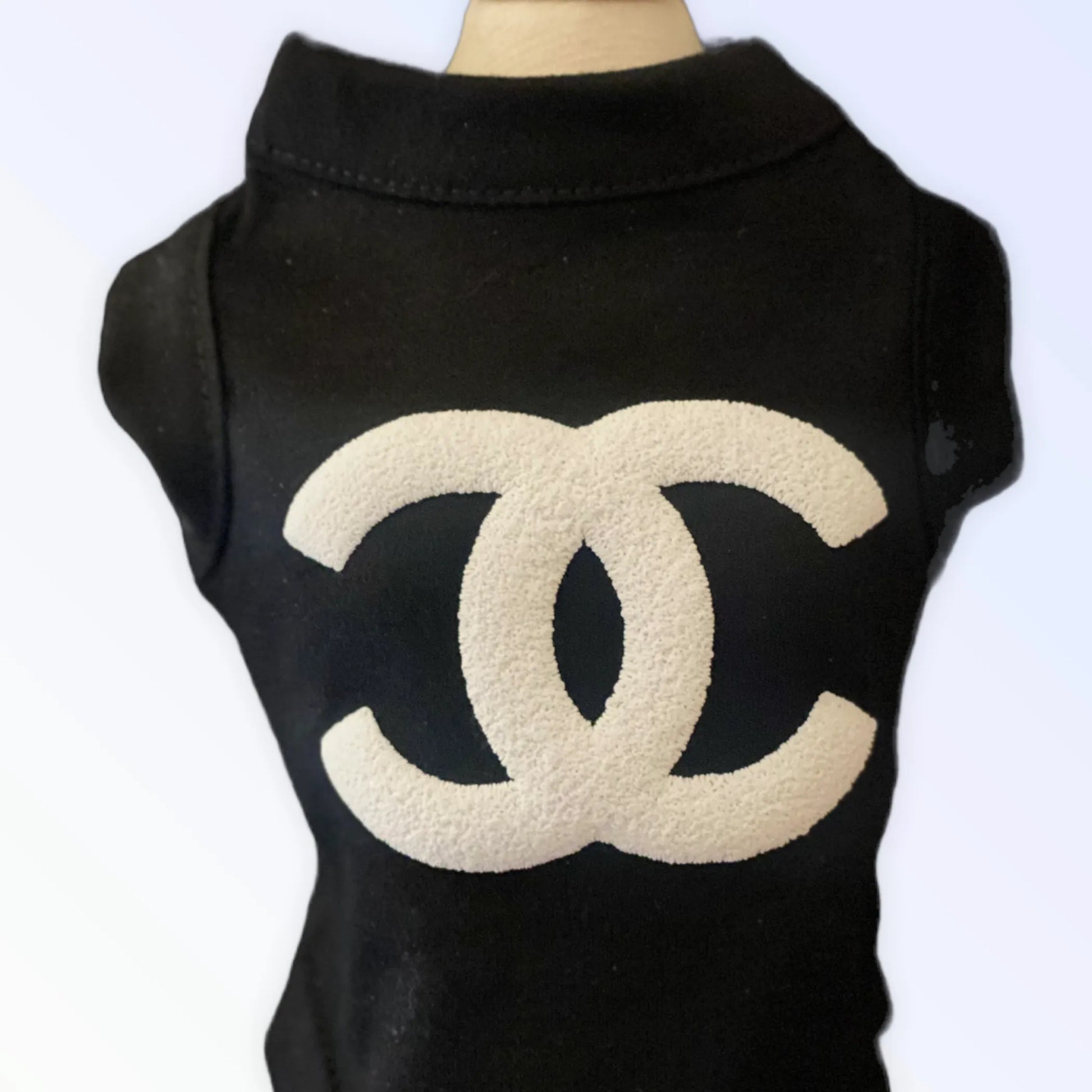 Black pet tee with white interlocking CC design, CC Puff - Color: Black | Pack Of: 1 | Style: Tee from PetsPerfect online pet store