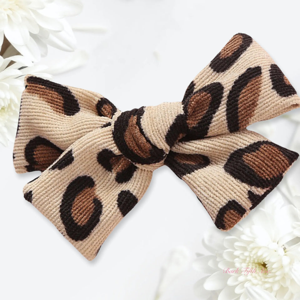 Cheetah Corduroy Knot Bow Hair Clip for Dogs, 1