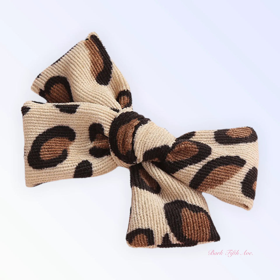 Cheetah Corduroy Knot Bow Hair Clip for Dogs, view 4
