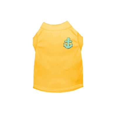 Chenille Embroidered Anchor Dog Shirt by Bark Fifth Avenue, Yellow/X SMALL