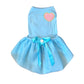 Chenille Heart Dress in blue with pink heart appliqué and ribbon bow, stylish pet clothing from PetsPerfect online pet store