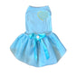 Blue Chenille Heart Dress with textured heart patch and ribbon bow for small pets or dogs.