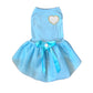 Light blue Chenille Heart Dress for pets with a heart patch and satin bow, perfect pet supplies accessory.