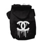 Black dog hoodie featuring a white dripping design on the back, Chewnel Drippy Dog Hoodies style.
