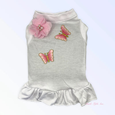 Chiffon & Butterflies Dog Dress by Bark Fifth Avenue, White/X SMALL