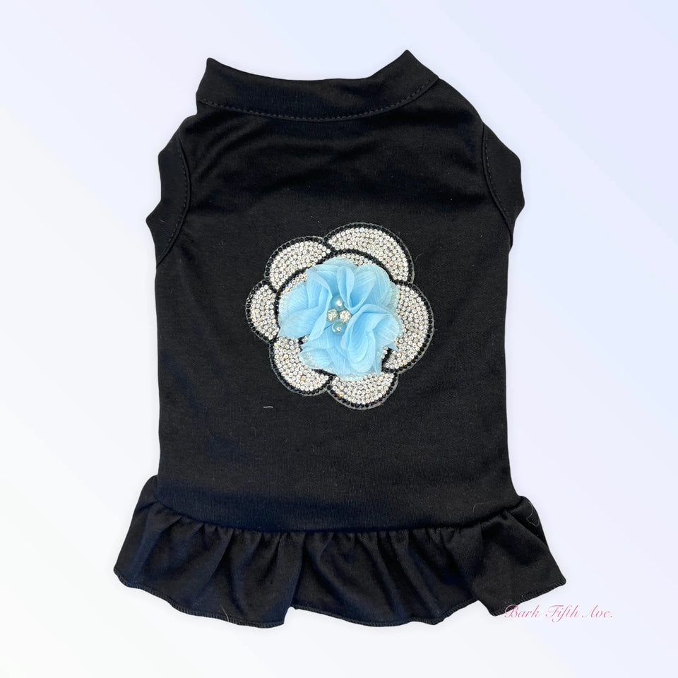 Chiffon and Rhinestone Camellia Dress, Blue flower/X LARGE, view 11