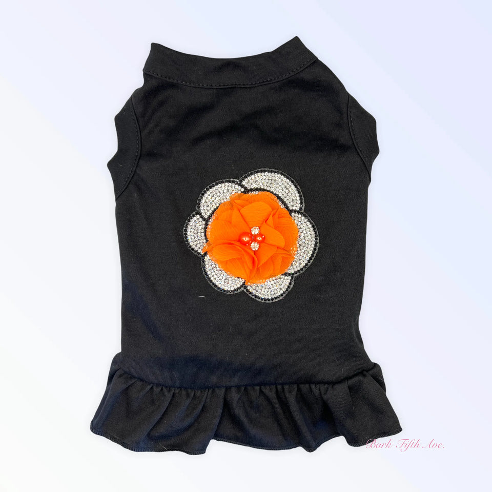 Chiffon and Rhinestone Camellia Dress, Orange flower/2X LARGE, view 18