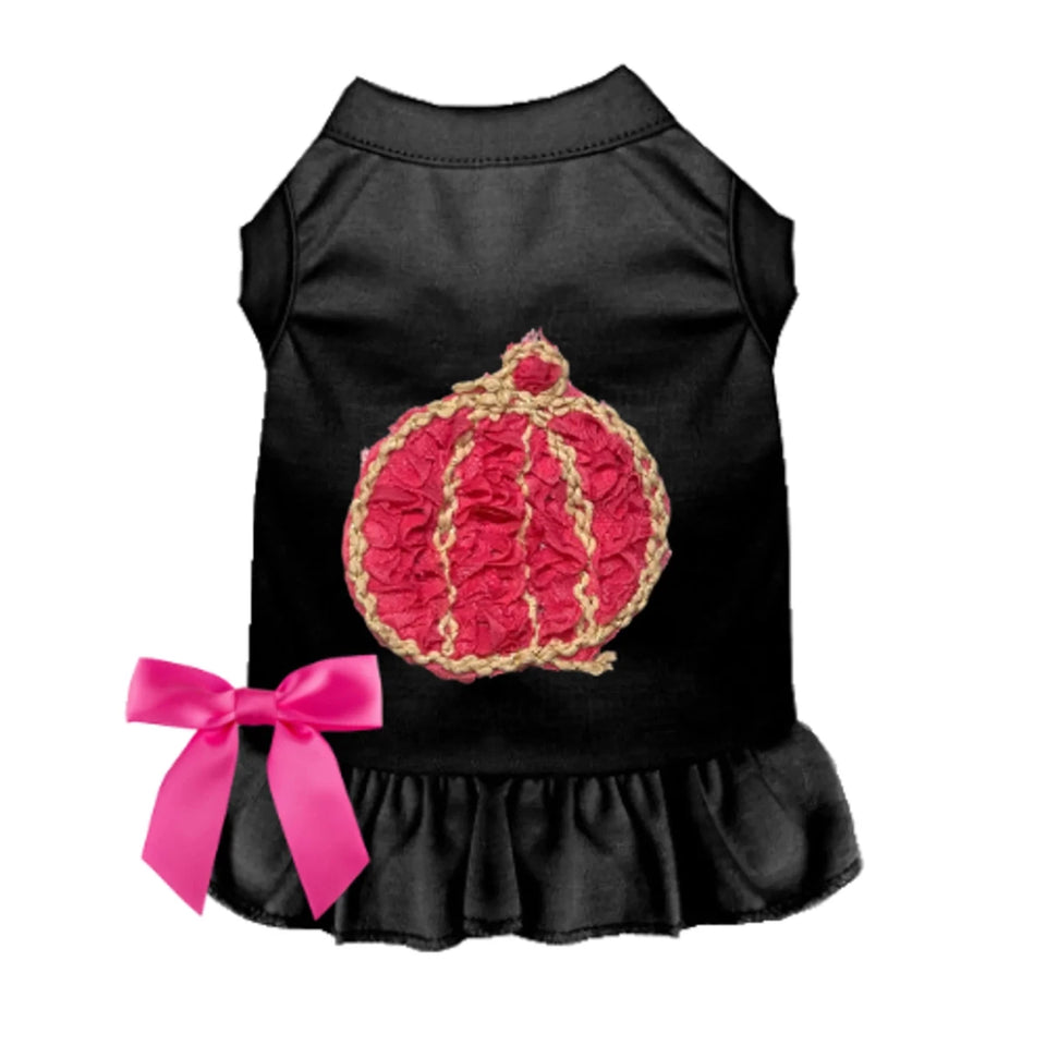 Bark Fifth Avenue Chiffon Rose Pumpkin Dog Dress - Pink, White & Black, X-Small-XL - Pets Perfect